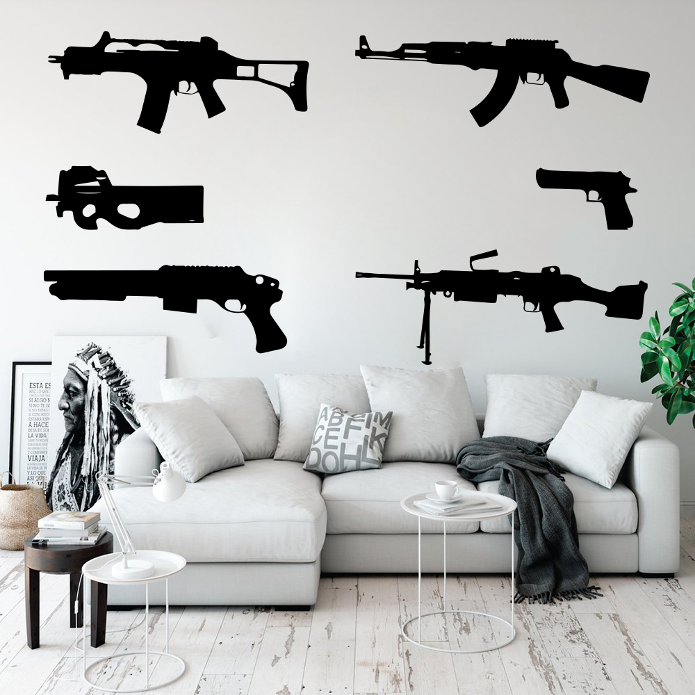 Set Of 6 Guns Wall Decal  Kids - Smoking Gun Kit recension och pris