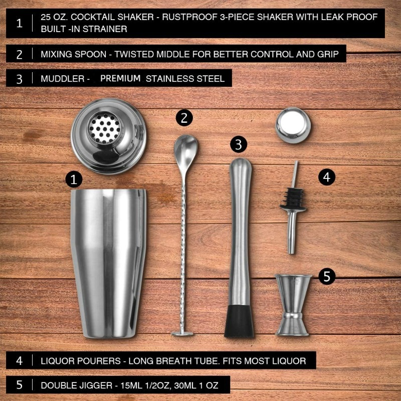 5-Piece Stainless Steel Bar Mi - Boston Shaker Set recension och pris